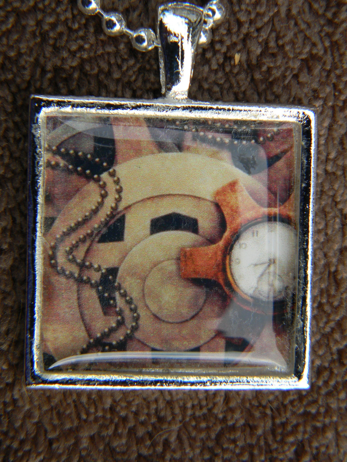 Sterling Silver Plated Small Clock and Gears Steampunk Necklace