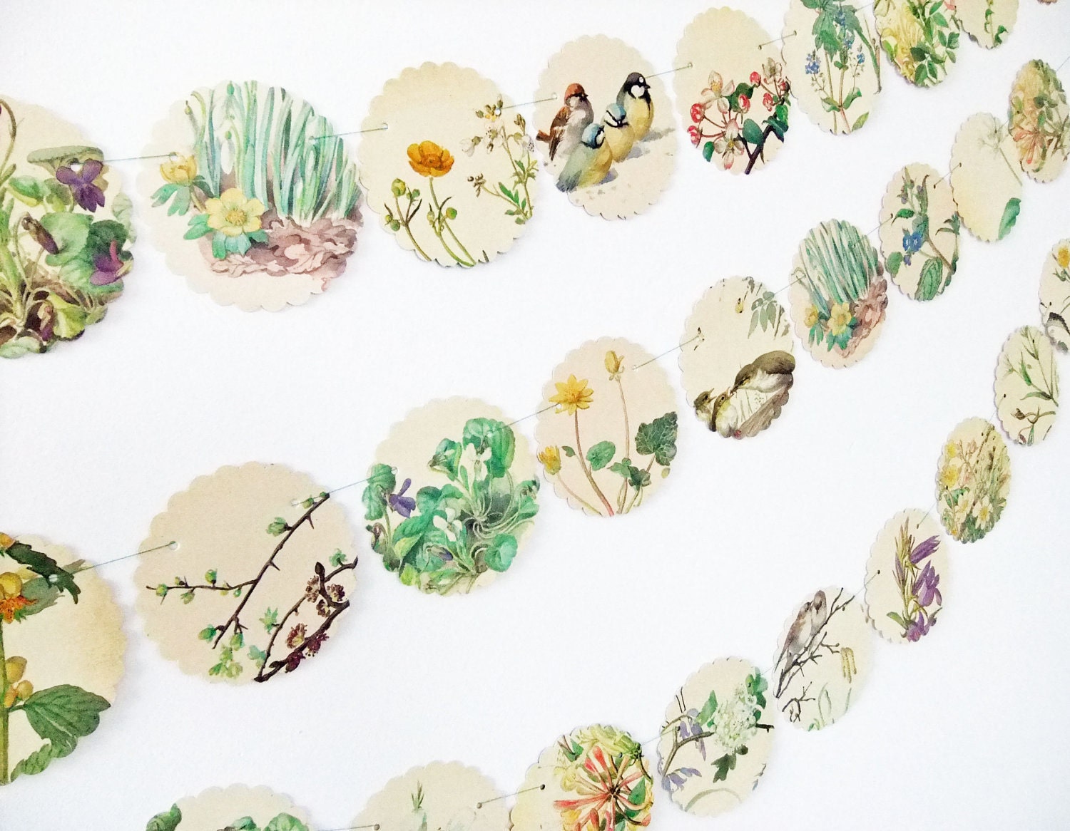 Spring bunting - Scalloped Garland - upcycled bunting - Country Diary of an Edwardian Lady - recycled banner - wedding decor