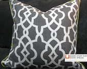 22 x 22" Designer Pillow Cover - Schumacher Summer Palace Fret Smoke Gray Linen