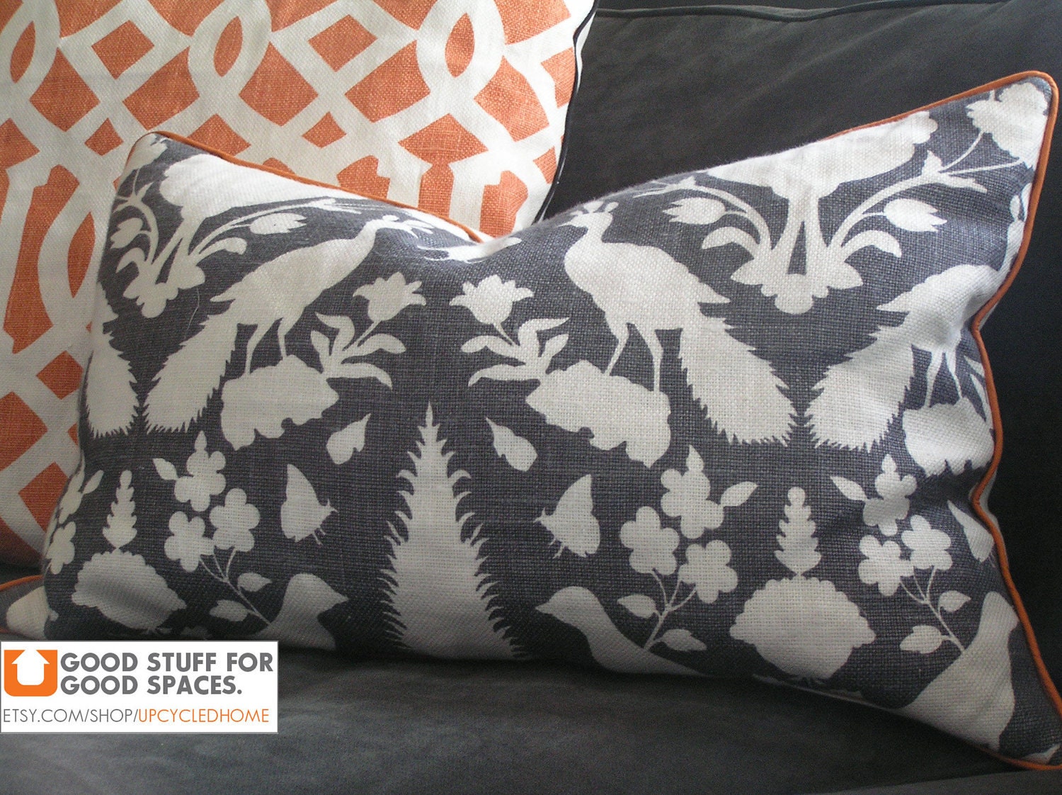 12 x24" Lumbar Pillow Cover - Schumacher Cheonceau in Charcoal