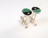 Sterling Silver Cufflinks - Divided Circles - Green and Black