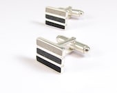 Sterling Silver Cufflinks - Valentines Day - Black Grey White Bands