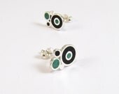 Sterling Silver Earrings - Colorful bubbles - Black and Green