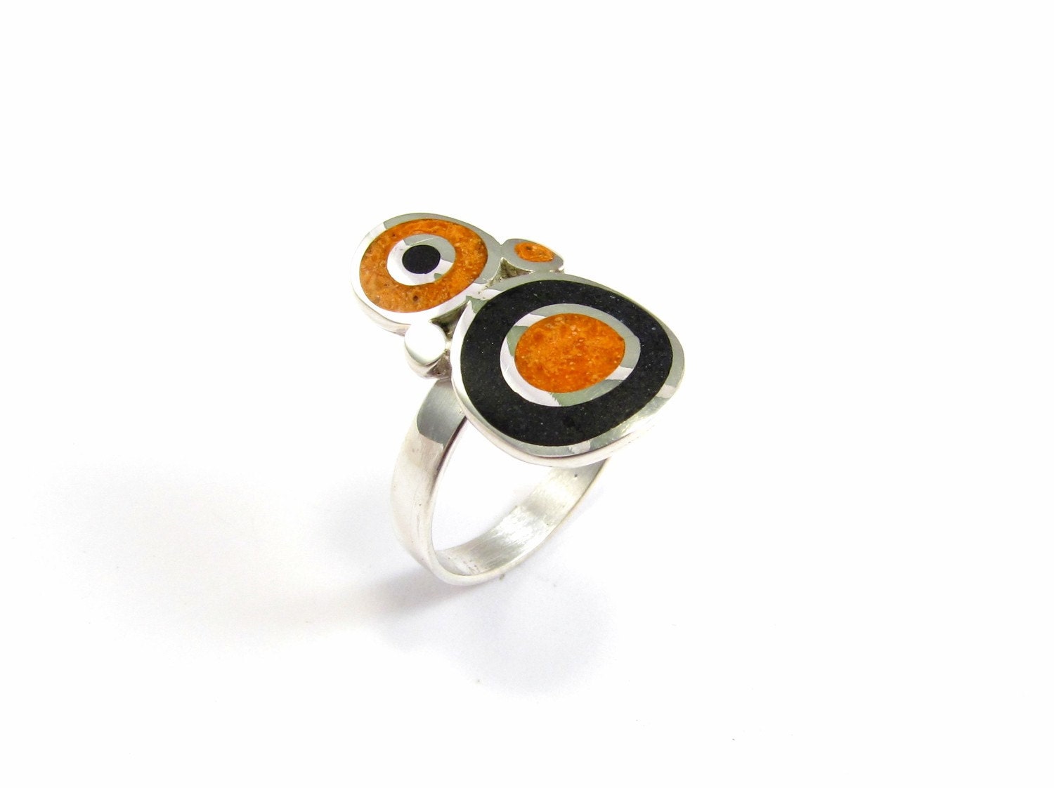 Black and orange - Sterling silver ring