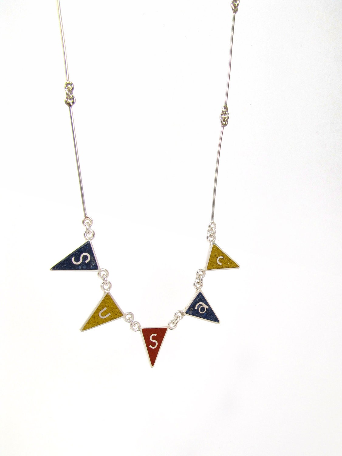 Personalized Necklace - Flag Name - Sterling Silver Necklace -Fun and Modern