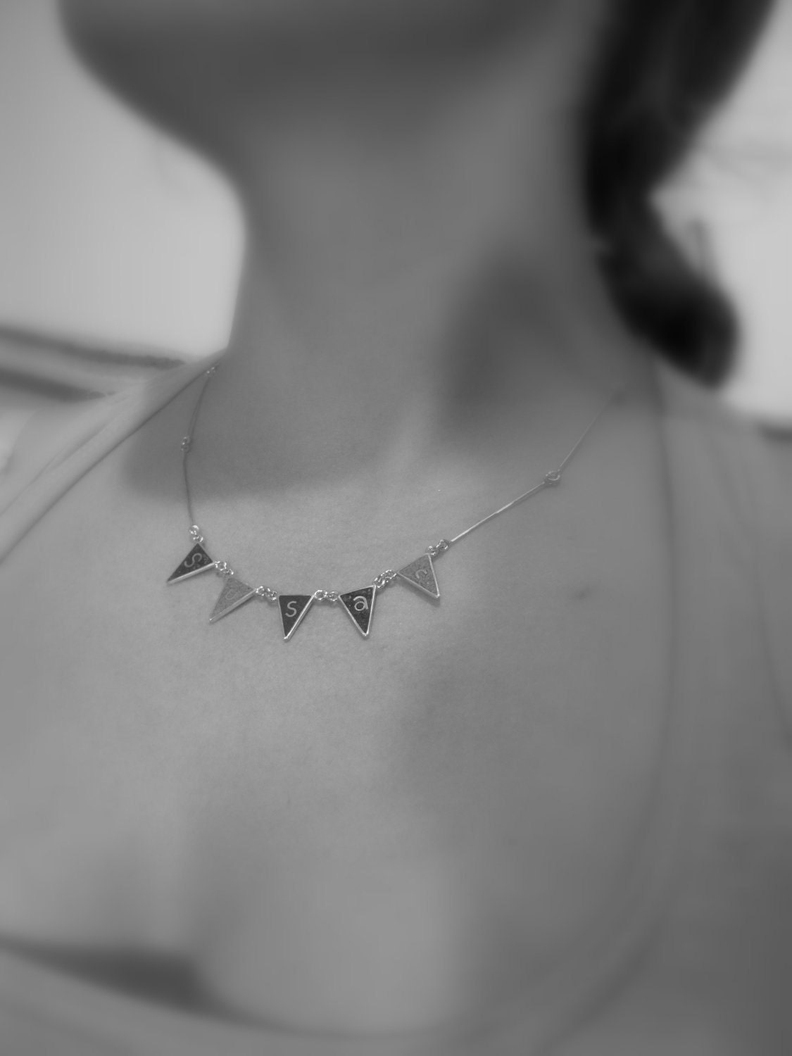 Personalized Necklace - Flag Name - Sterling Silver Necklace -Fun and Modern
