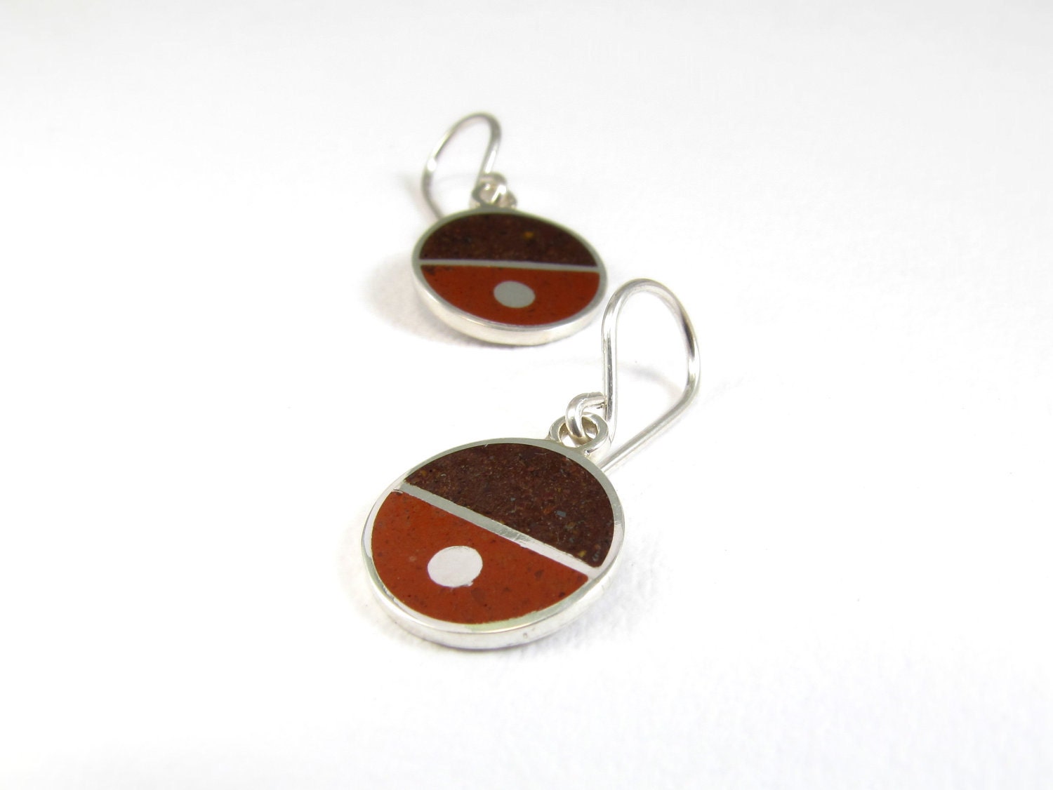 Sterling Silver Earrings - Divided Circles - Brown Colors