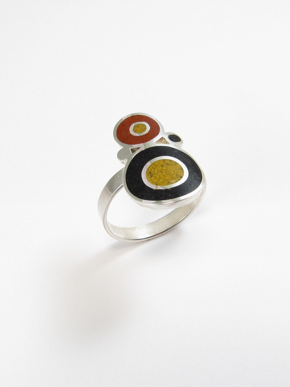 Black Mustard Maroon - Bubbles - Sterling Silver Ring