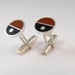 Sterling Silver Cufflinks - Divided Circles - Maroon and Black