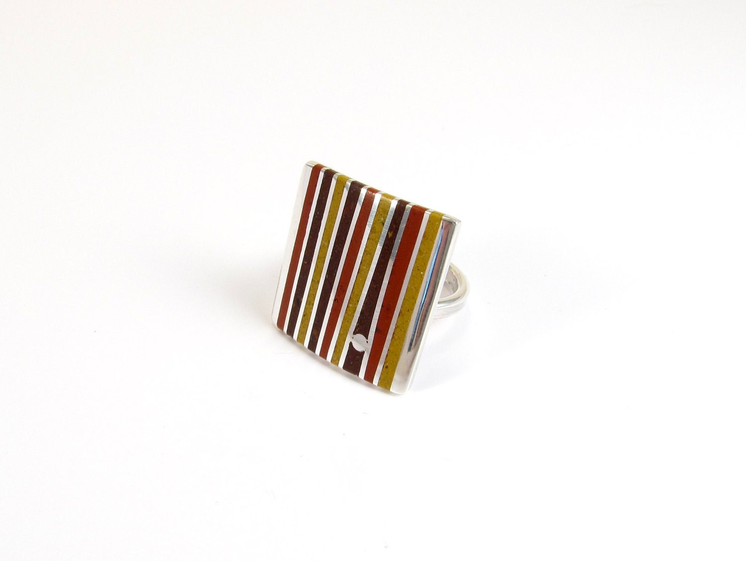 Sterling Silver Ring - Stripes - Lines - Geometric Design - Chocolate Mustard Maroon - Adjustable