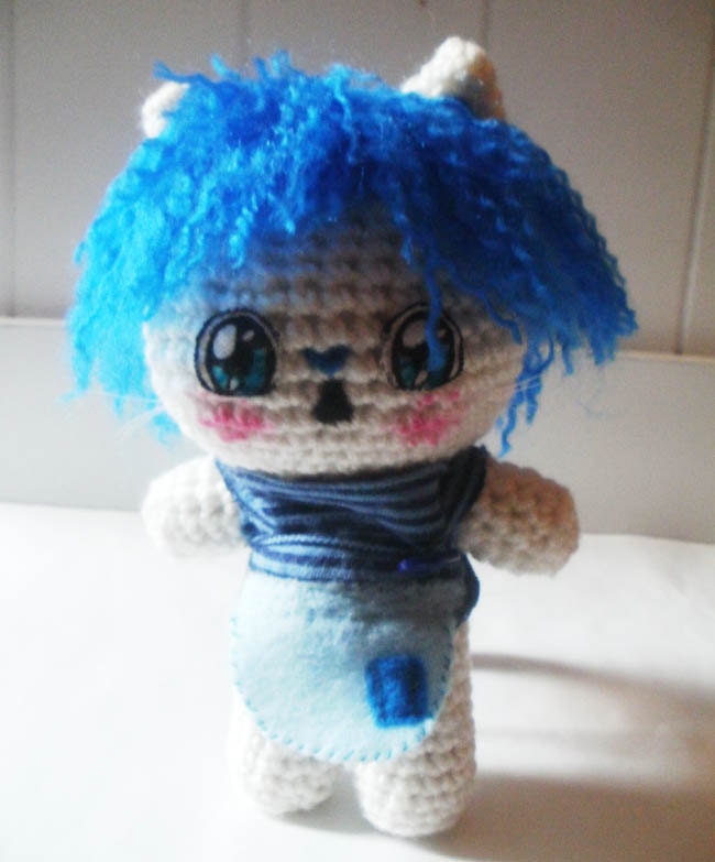 Cattitude Kitties Collection Amigurumi Doll One: Busy Mom Kitty Cat , Blue Kitten Anime / Manga Doll With Shirt and Apron