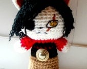 Cattitude Kitties Collection Amigurumi Doll Two: Vengeful Pirate Kitty Cat , White and Red Kitten Anime / Manga Doll With Belt and Hat