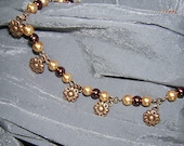 Steampunk/Vintage Style Cream and Brown With Copper Flowers Necklace - Handmade by Rewondered D225N-00397