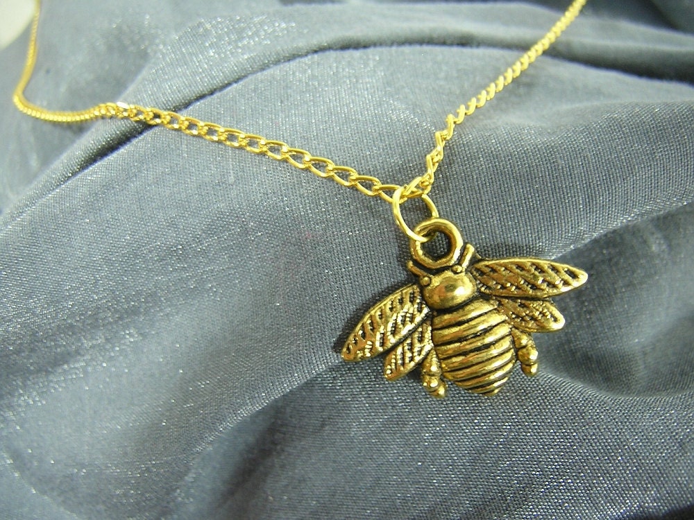 Golden Bumblebee on Gold Chain Simple Charm Necklace - Handmade by Rewondered D225N-00605