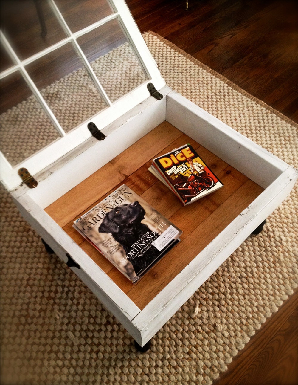 Reclaimed Window Coffee Table with Storage, Upcycled, Repurposed