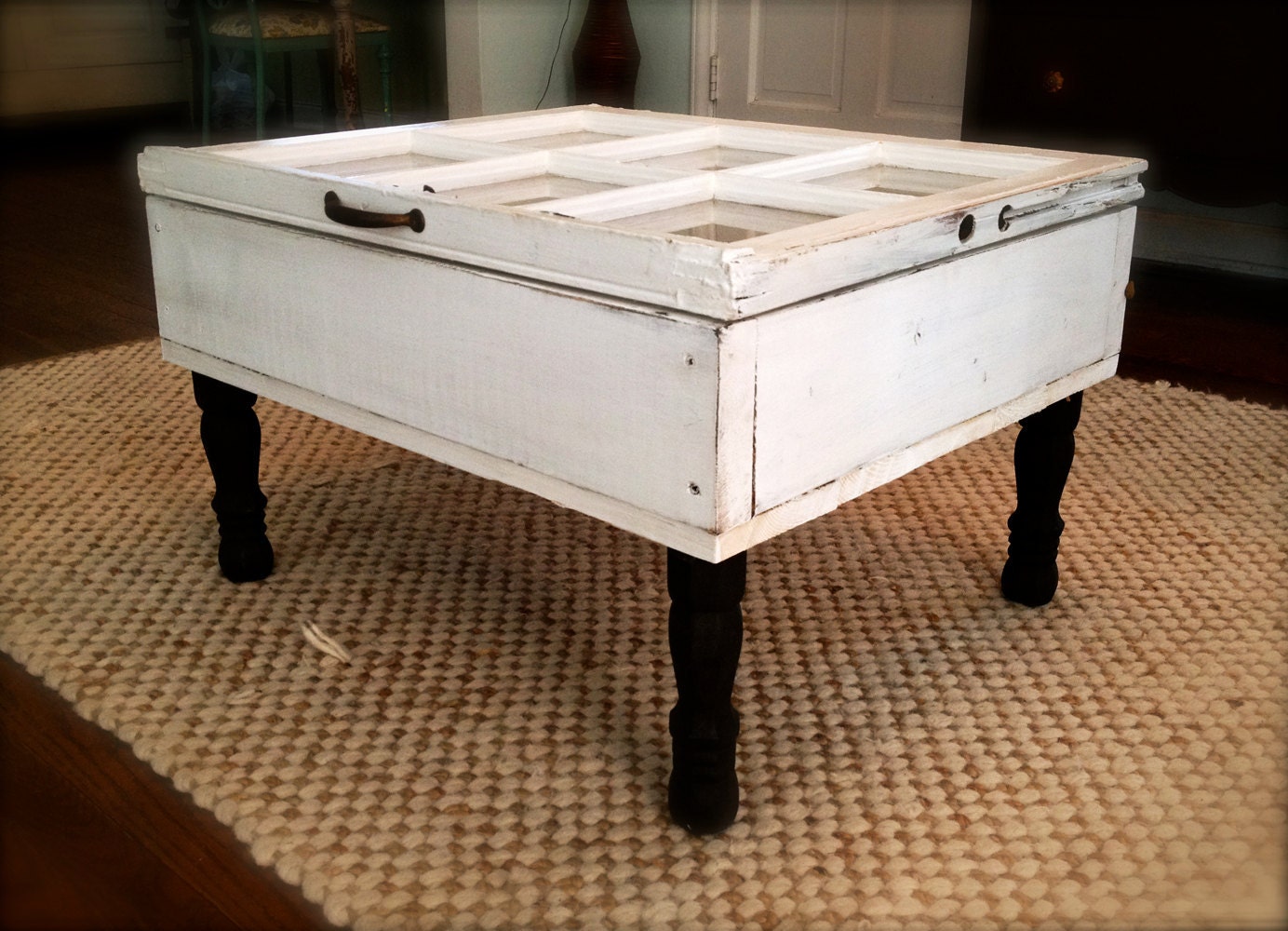 Reclaimed Window Coffee Table with Storage, Upcycled, Repurposed