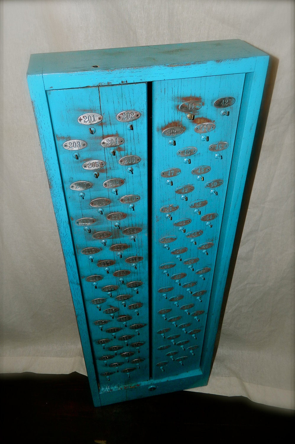 Repurposed Cabinet, Key Rack, Jewelry Storage, Key Holder, Blue, Vintage Industrial