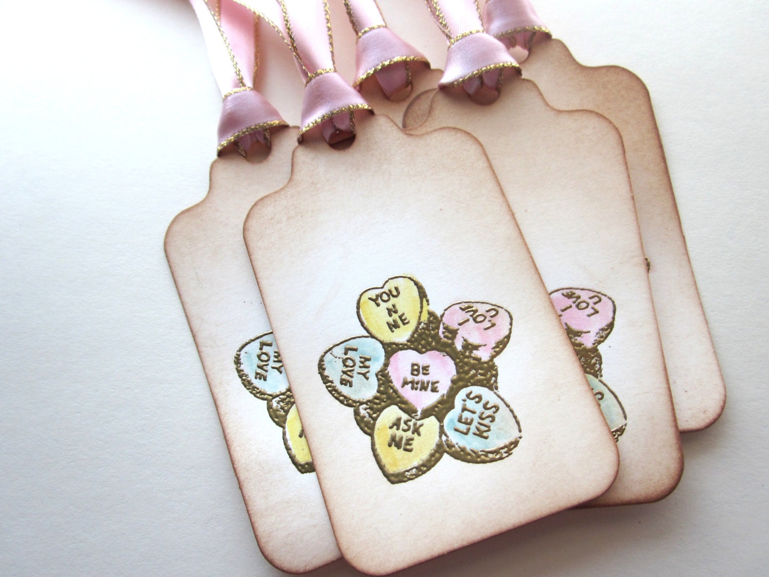 Valentine Tags - Gift/Favor Tags - Sweetheart candy tags - Vintage Appearance - set of 5