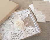SALE : lace invitations - Lace doily - featured in VOGUE UK - Boxed invitation - Lillian Collection-  Sample