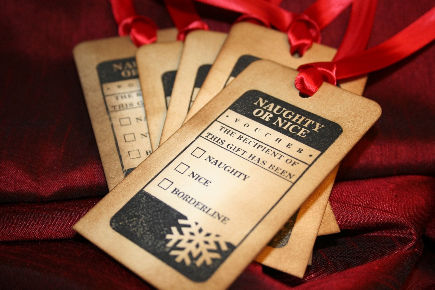 Christmas Tags Christmas Gift Tags Labels Naughty or Nice Tags - Vintage - Set of 5