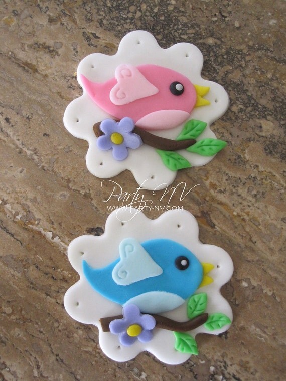 EDIBLE (Fondant Cupcake Toppers) - Birdies on a Branch Il_570xn