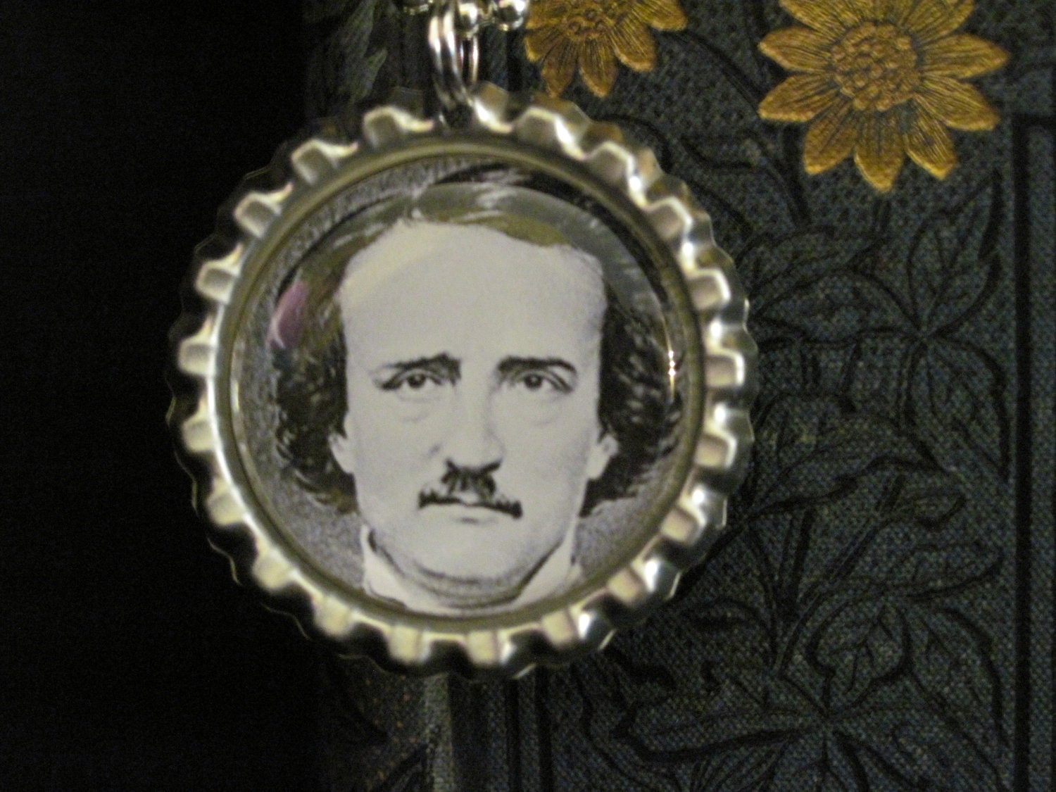 Edgar Allan Poe Portrait Bottle Cap Necklace or Key Chain (EAP 101)