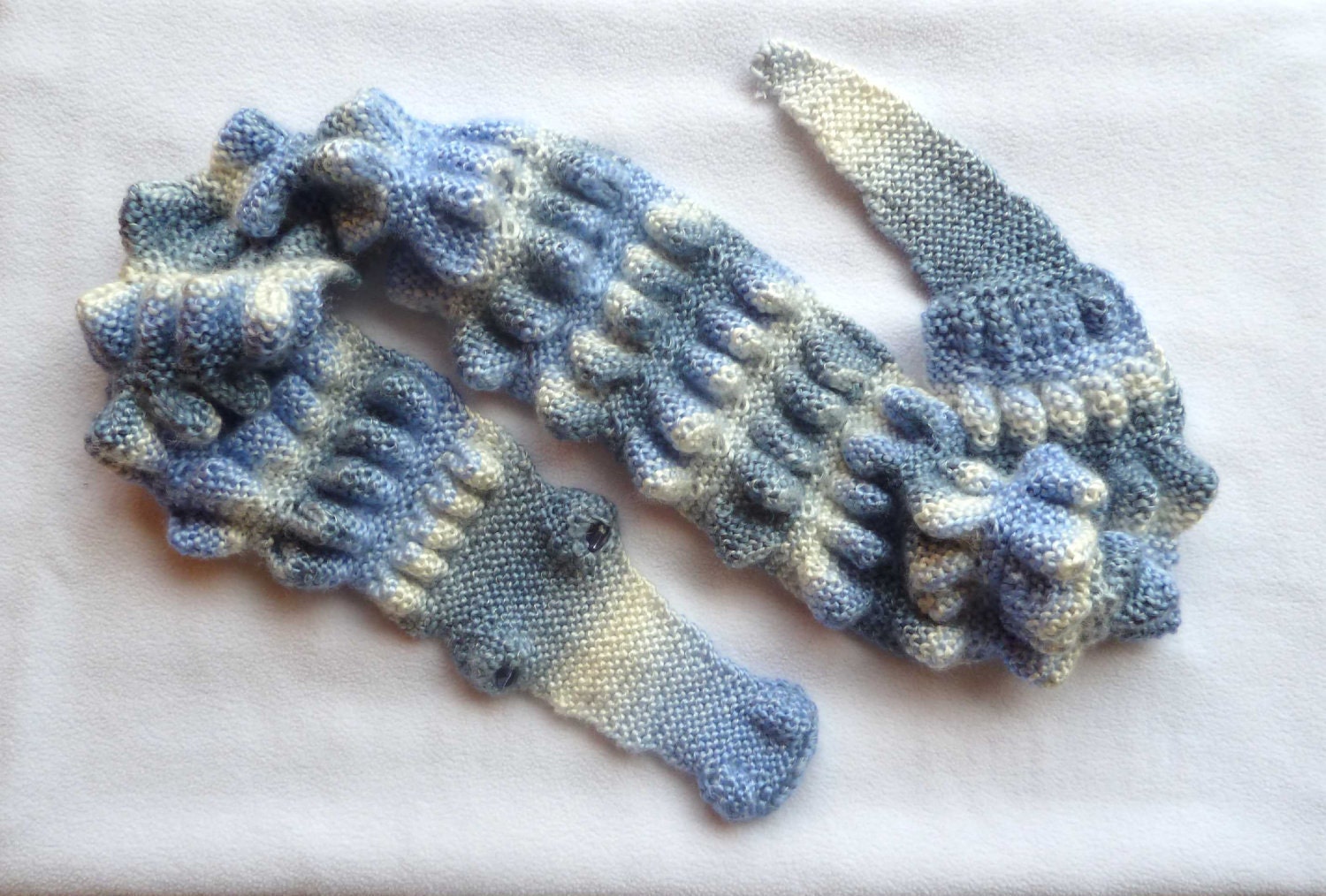 Hand knitted Crocodile / Alligator Adult Blue Scarf, made by scunjeebabe