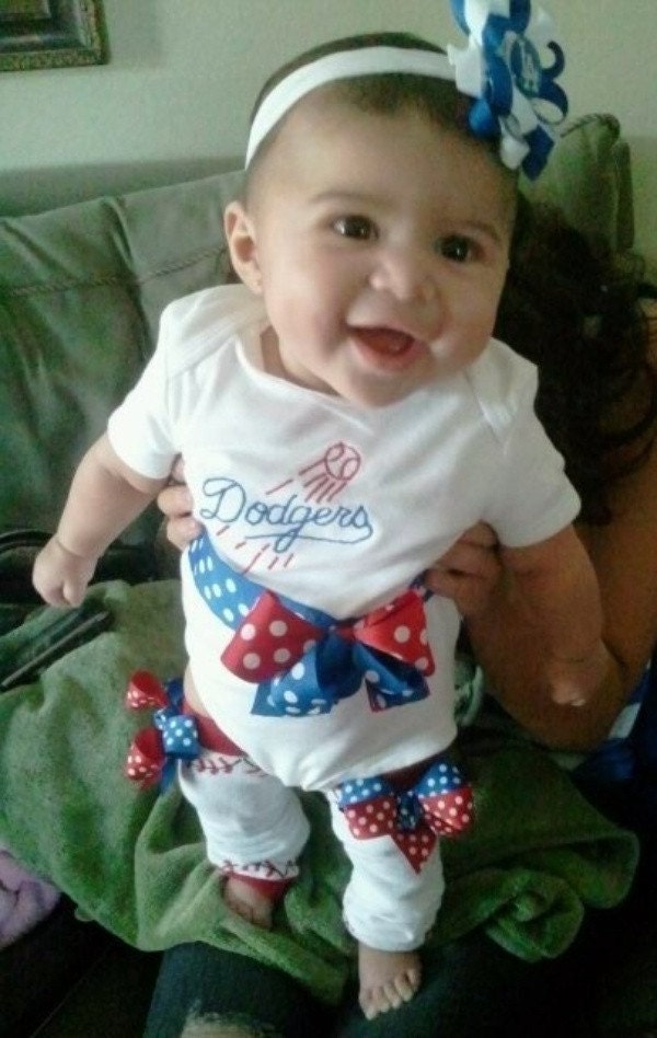 It's Baseball Season..."Team Spirit"...Calling All Dodger Fans...Short Sleeve Bodysuit For Baby Girl or Toddler
