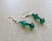 Sexy Swarovski Crystal Earrings with Sterling Silver earrings - hunter green forest fantasy green man fairy faire faerie princess