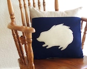 Large Hand-Stitched Wool Hedgehog Pillow Cover - Blue, 16 x 16 inches