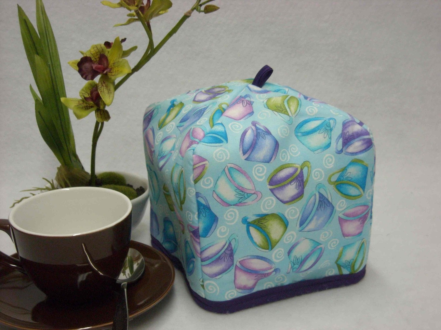 Tea Cozy - Teacups Tossed on Teal (Personal - 1 to 3 Cup Teapots)