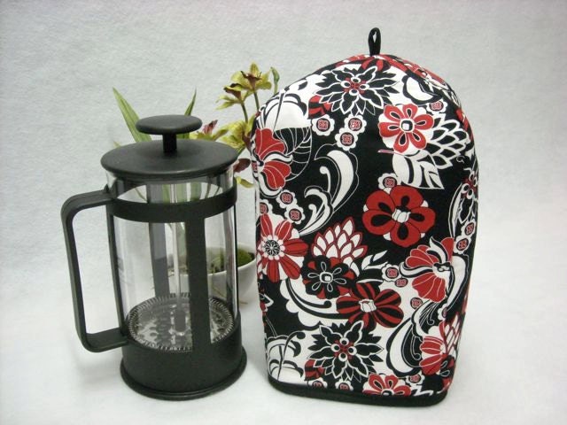 French Press Cozy - Black, White and Red All Over - Fits 8 Cup Coffee / Tea Press