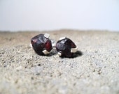 Garnet Rough Pyrope Bordeaux Gemstone Sterling Silver Stud Earrings