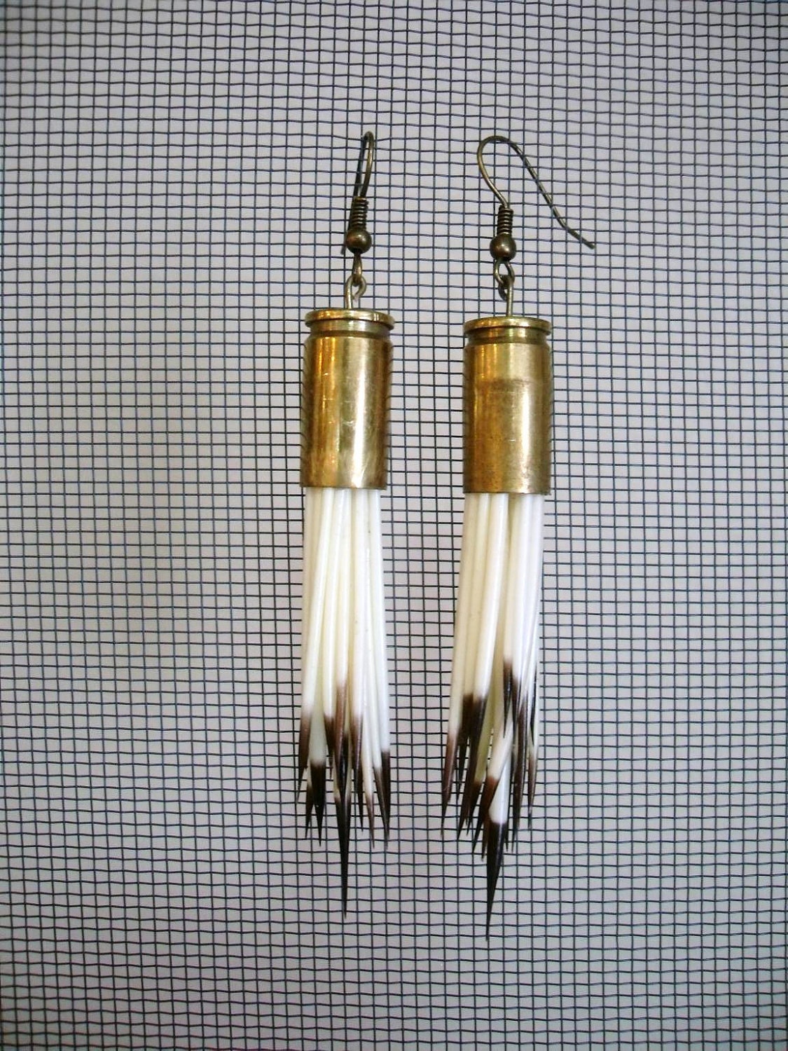 Porcupine Quill Natural Ivory Bullet Earrings