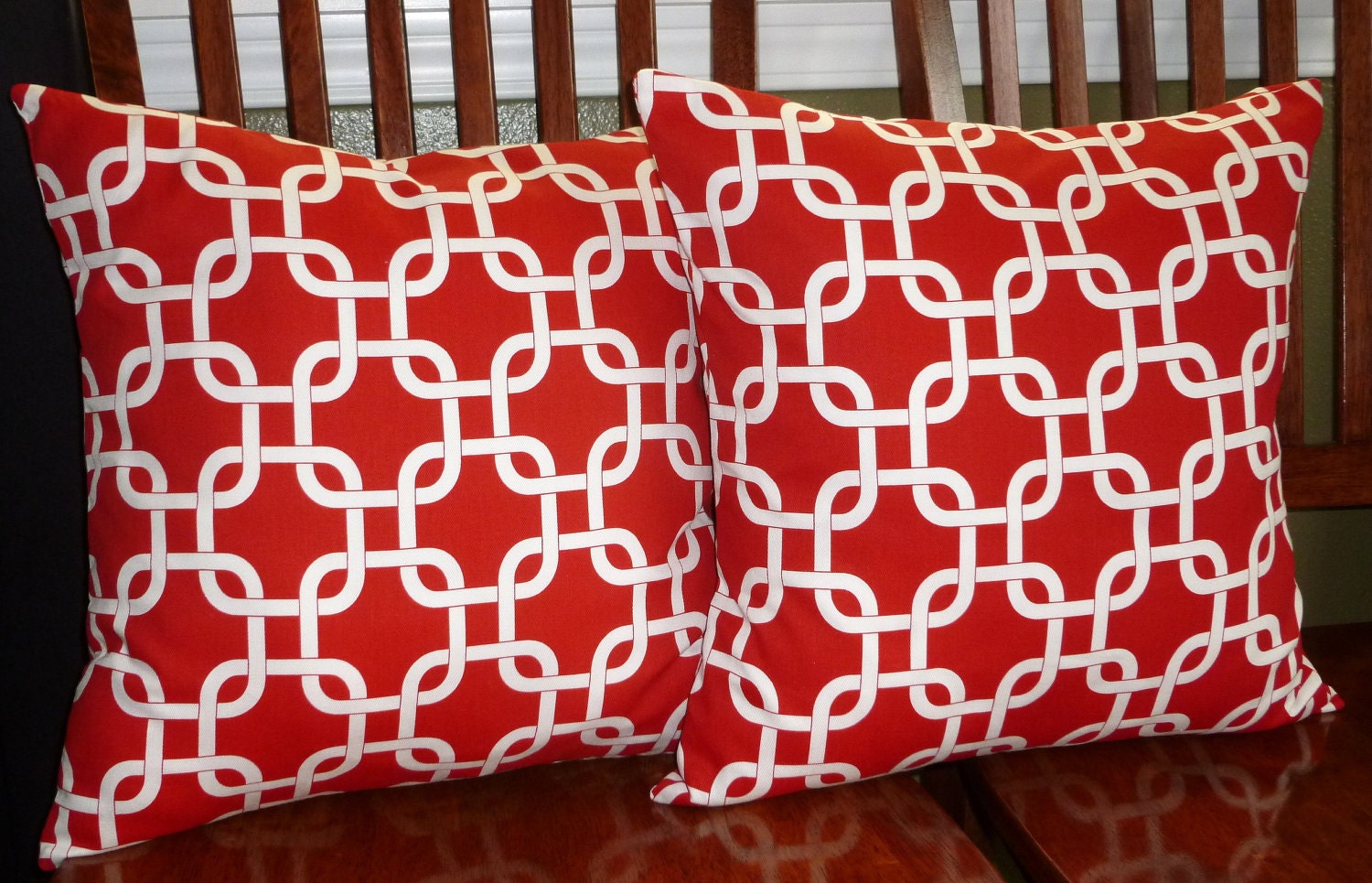 Decorative Pillow Covers in Dark Red and White -Two 18 Inch
