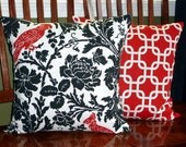 Decorative Accent Throw Pillow Covers - Two Black, White and Lipstick Red 18 Inch