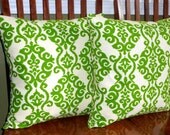Decorative Throw Pillow Cushion Covers, Set of Two 18 Inch Kelly Green and White