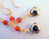 Dangle Earrings, Pyrite, Agate, Gemstones, Wire Wrapped