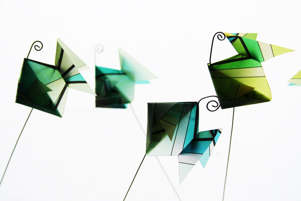 Stained Glass Fish Translucent Origami - Unique Flower Bouquet, Paper Sculpture