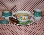 Hand-decorated tea set in Garden theme. Mothers day, birthday, thank you, kitchen tea.