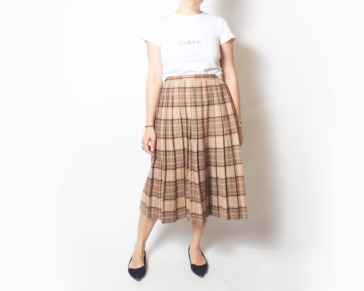 Schoolgirl Pleated Maxi Skirt in Wool Plaid  - extra small xs / small sm