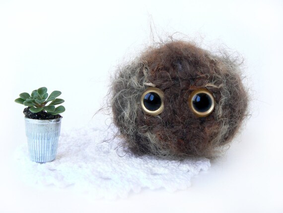 Brown Bunny Scrappy Buddy Puff Ball with Gold Safety Eyes and Crocheted with Super Soft Fuzzy Acrylic Yarn