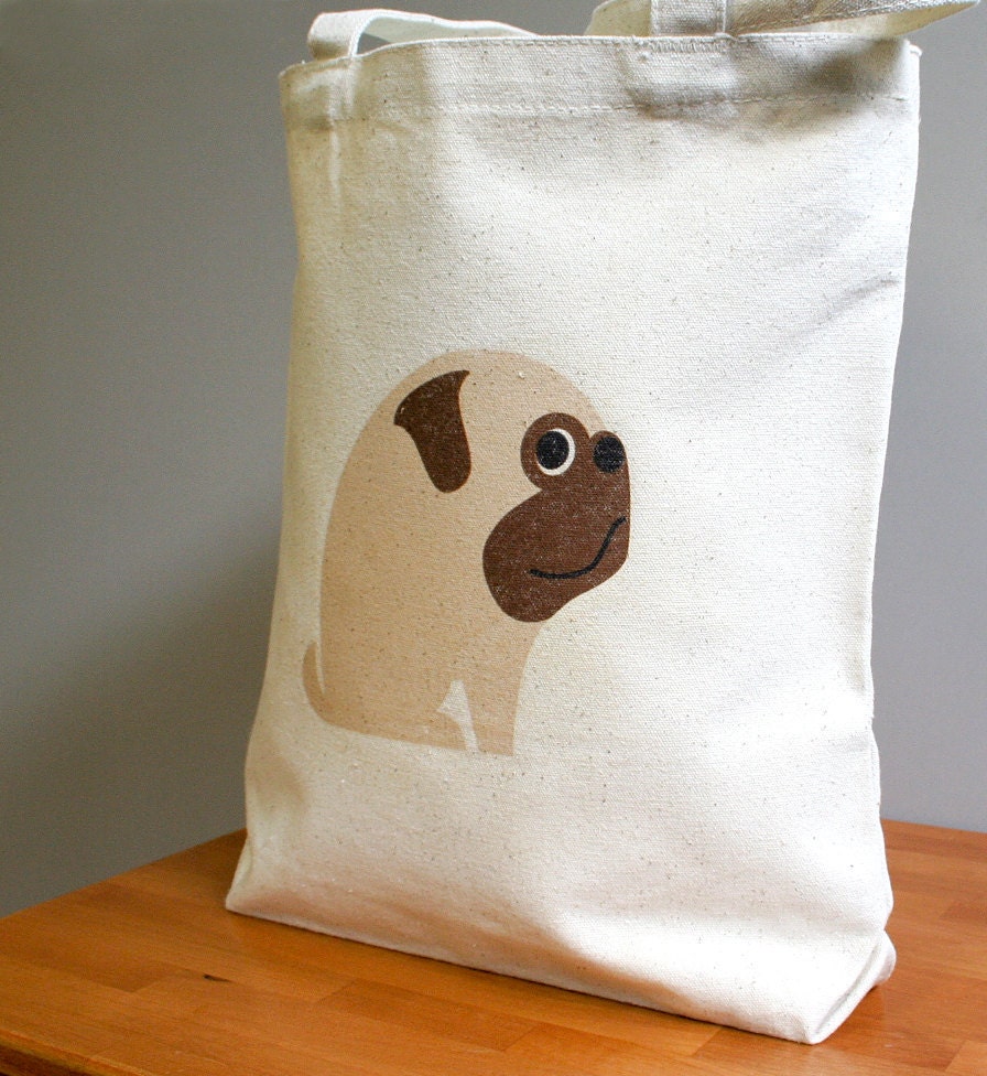 Canvas tote bag, pug, cute and adorable.