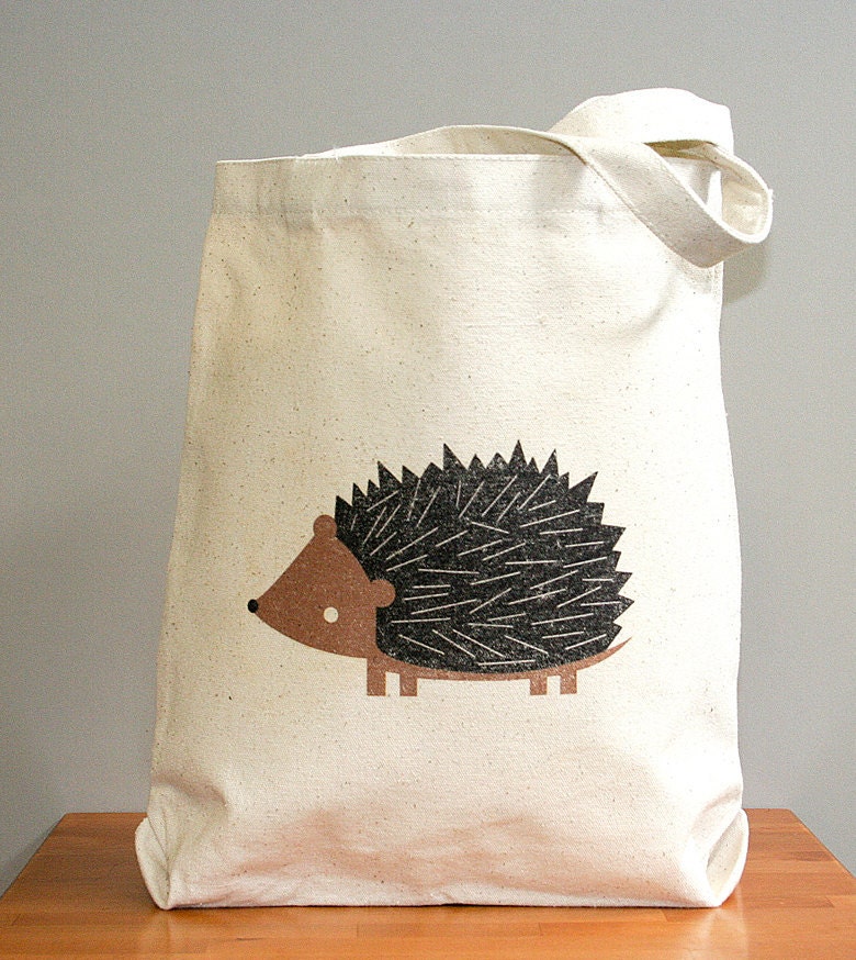 Canvas tote bag, hedgehog. Sturdy 100% 10oz. cotton canvas.