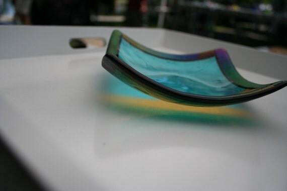 Turquoise, yellow and Dark green Striped Dish
