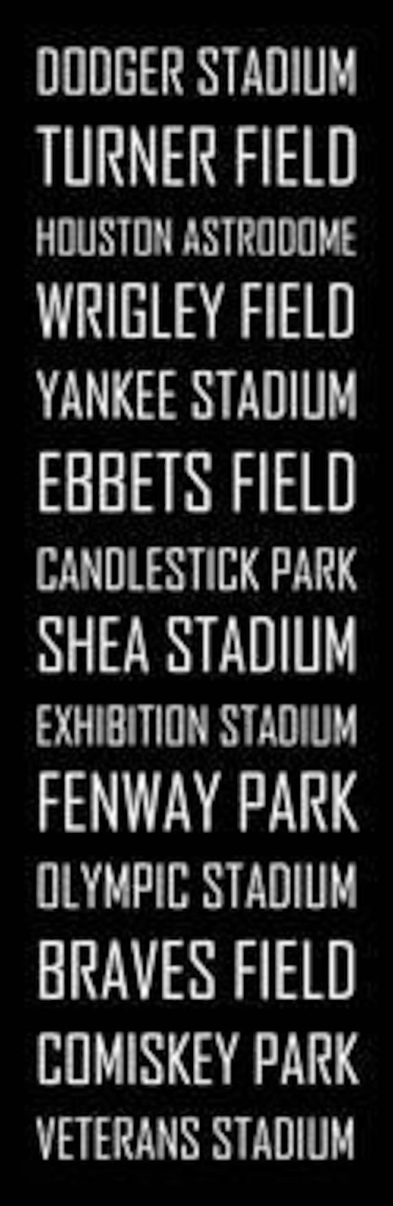 Subway Sign of Major League Baseball Stadiums, Ballpark, Great ooak Gift for any Man.  Bus Blind, Vintage Style  Styrene Art Print 12 x 36