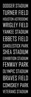 Subway Sign of Major League Baseball Stadiums, Ballpark, Great ooak Gift for any Man.  Bus Blind, Vintage Style  Styrene Art Print 12 x 36
