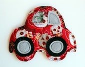 Car I Spy Bag Travel Toy, Eye Spy, Search and Find Quiet Toy, red & grey skull print Fabric