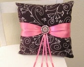 Pink and Brown Flowers Ring Pillow