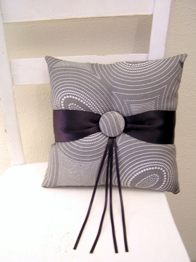 Grey Circles with Black Ring Pillow